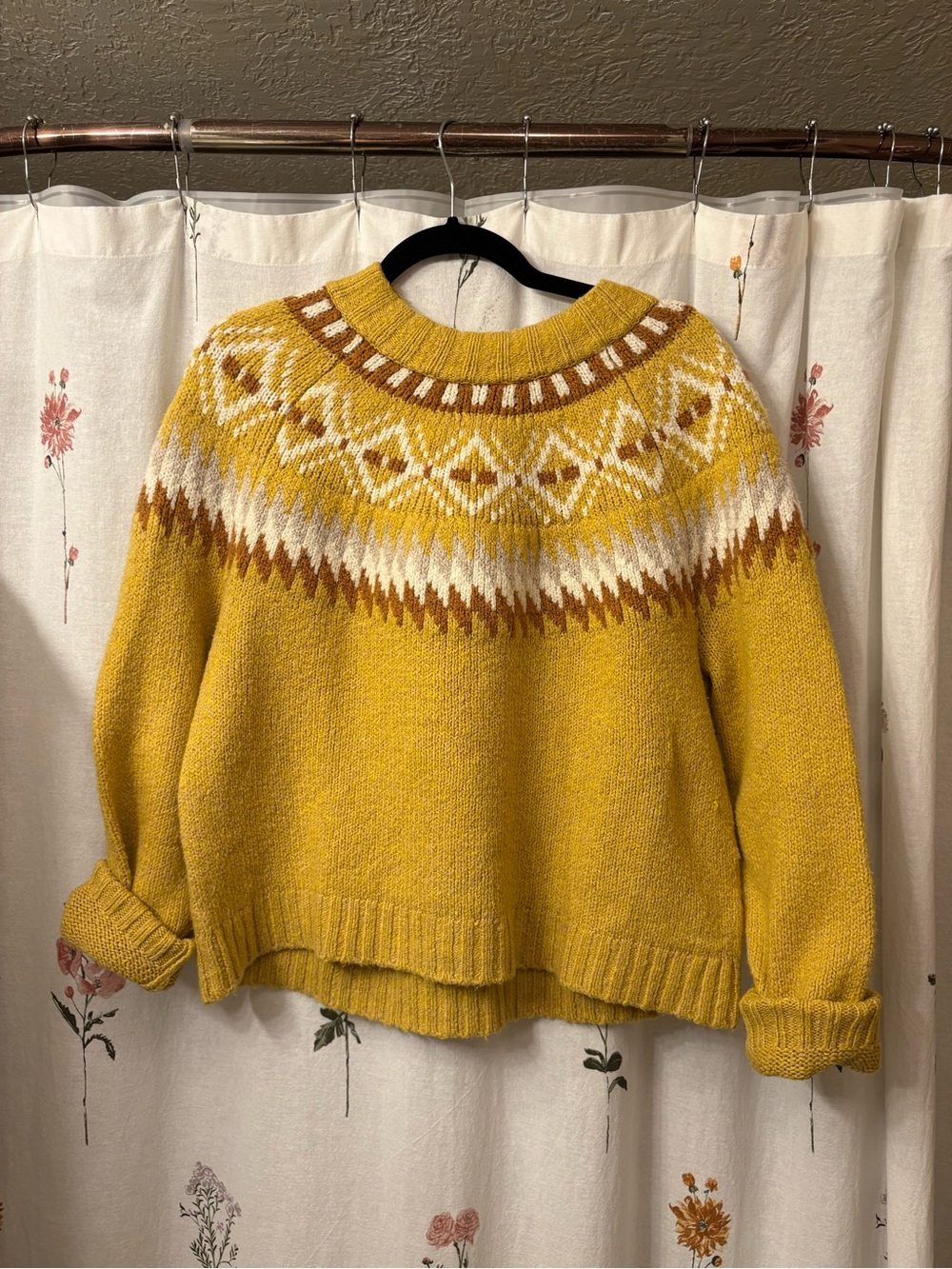 American Eagle Outfitters Mustard Fair Isle Crewneck Sweater